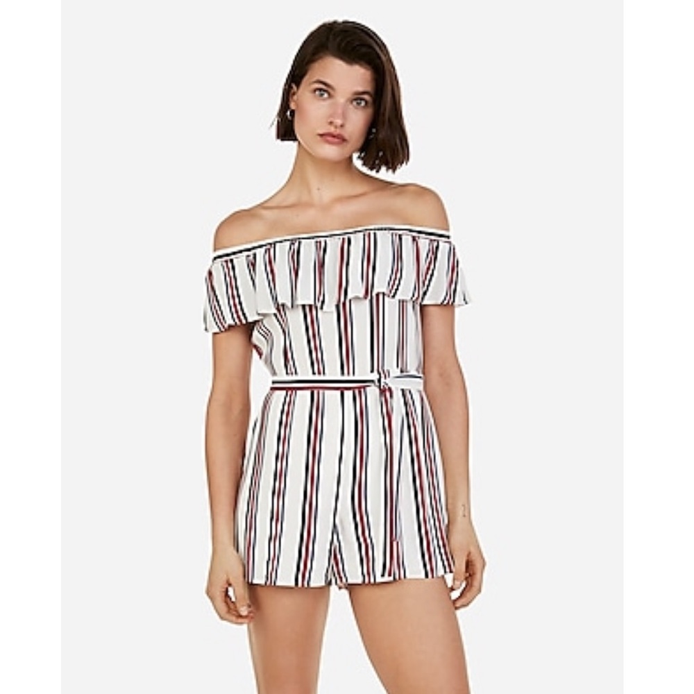 NWT Express Striped Off-the-Shoulder Romper